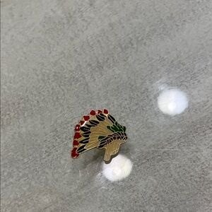 VTG Gold and Red Feather Headdress Brooch